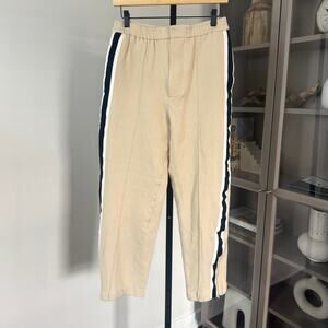 AMI Straight Fit Beige Wool Pleated Pants M Black Side Stripe Zip Ankle Trousers